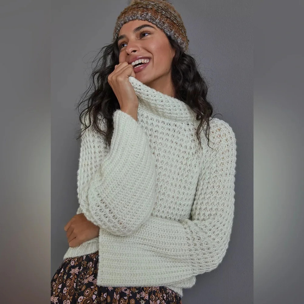 MAEVE by ANTHROPOLOGIE NWOT Dionne Bell Sleeved Sweater‎ in Ivory